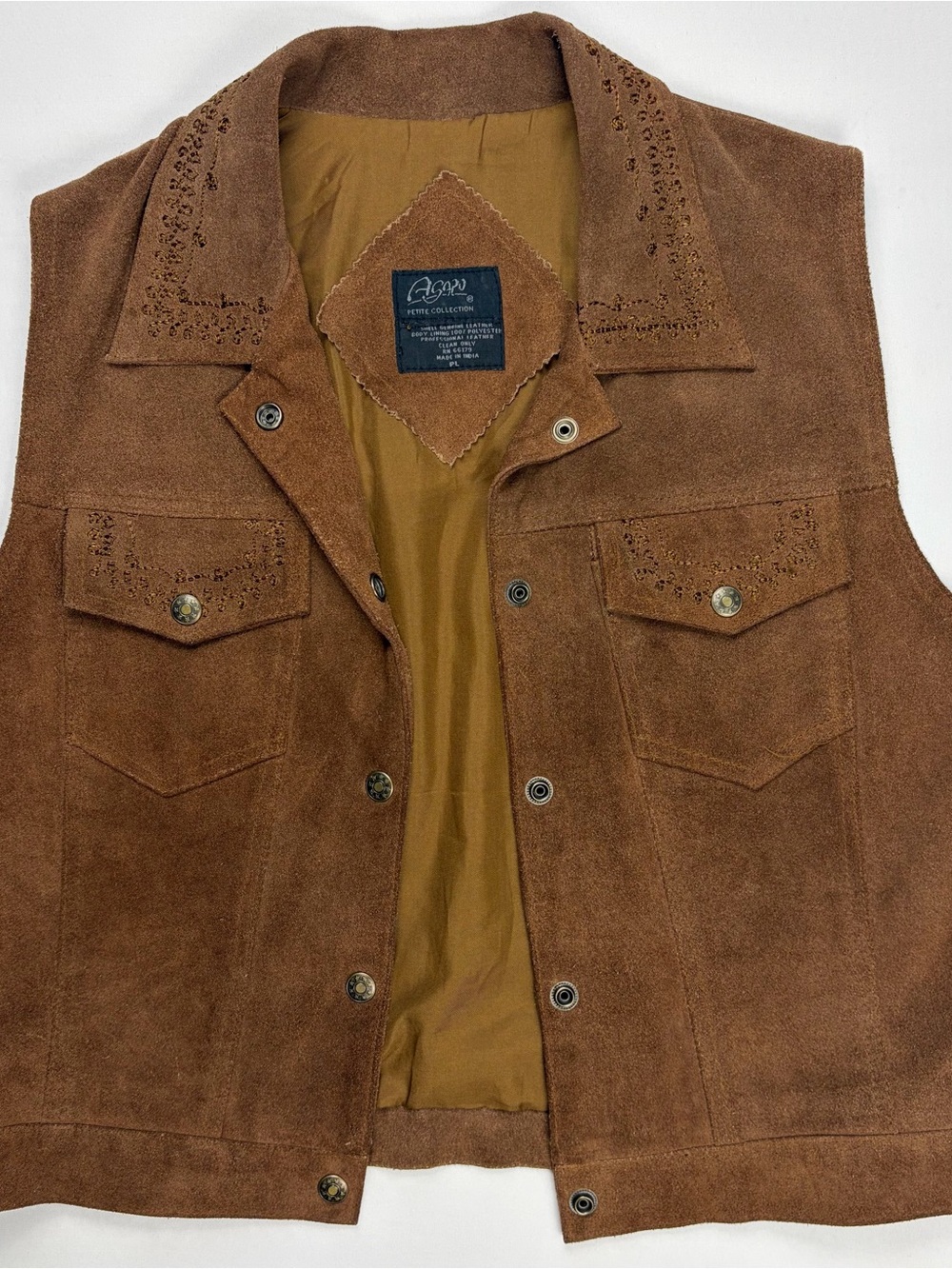 Vintage Western Suede Leather Vest Brown Snap Front Women’s PL Ranch Cowgirl